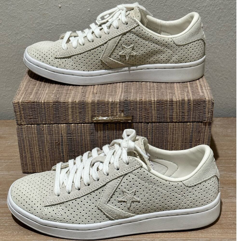 Converse Pro Leather LP OS Womens 5 Egret White Perforated Sneakers